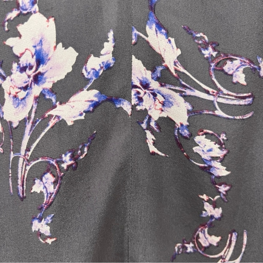 Rebecca Taylor Women's Grey Blouse with Purple Flowers Women’s Size 0 - Picture 2 of 4